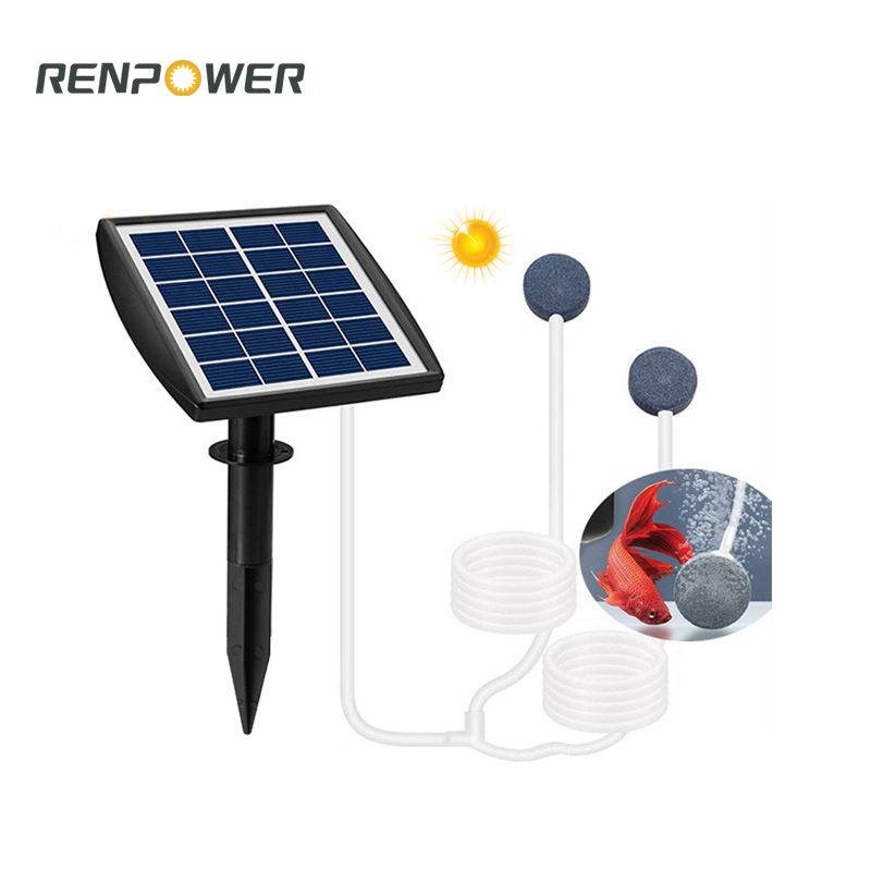နေရောင်ခြည်စွမ်းအင်သုံး Oxygen Pump 2w သိုလှောင်မှုအမျိုးအစားအပြင်ဘက်ငါးဖမ်းတန်နွမ်းငါးရေကန်အသေးစား MOXYGEN စက်